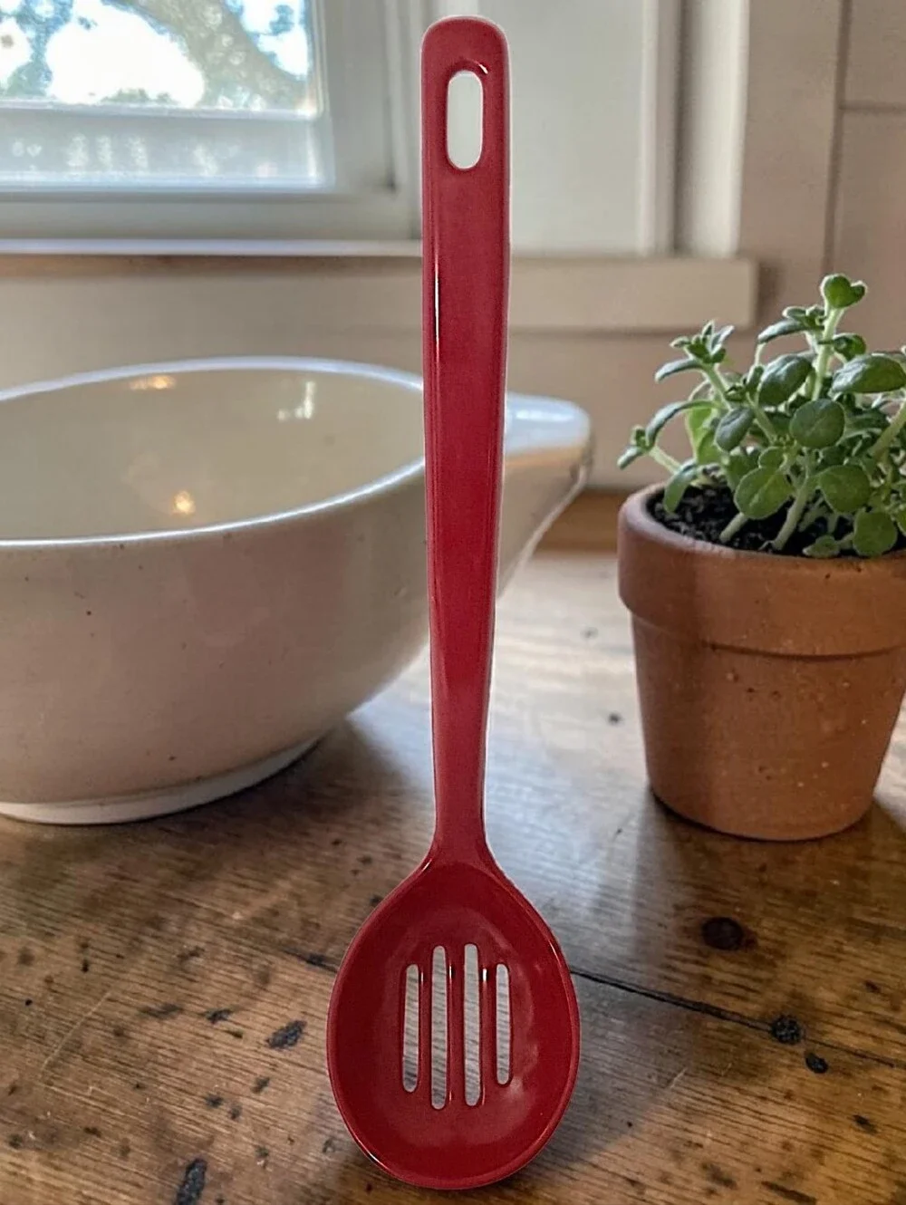 Vintage Ekco Slotted Cooking Spoon Serving Red Melamine Melmac Hard Plastic MCM